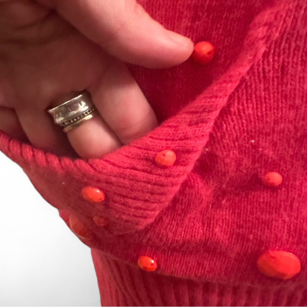 Vintage Chanel coral cashmere Cowl Neck Sweater dress stone embellishments - Picture 7 of 10